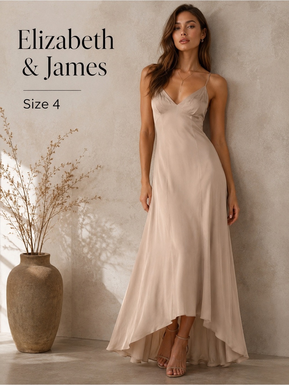 Elizabeth and James Neutral Taupe High-Low Slip Dress